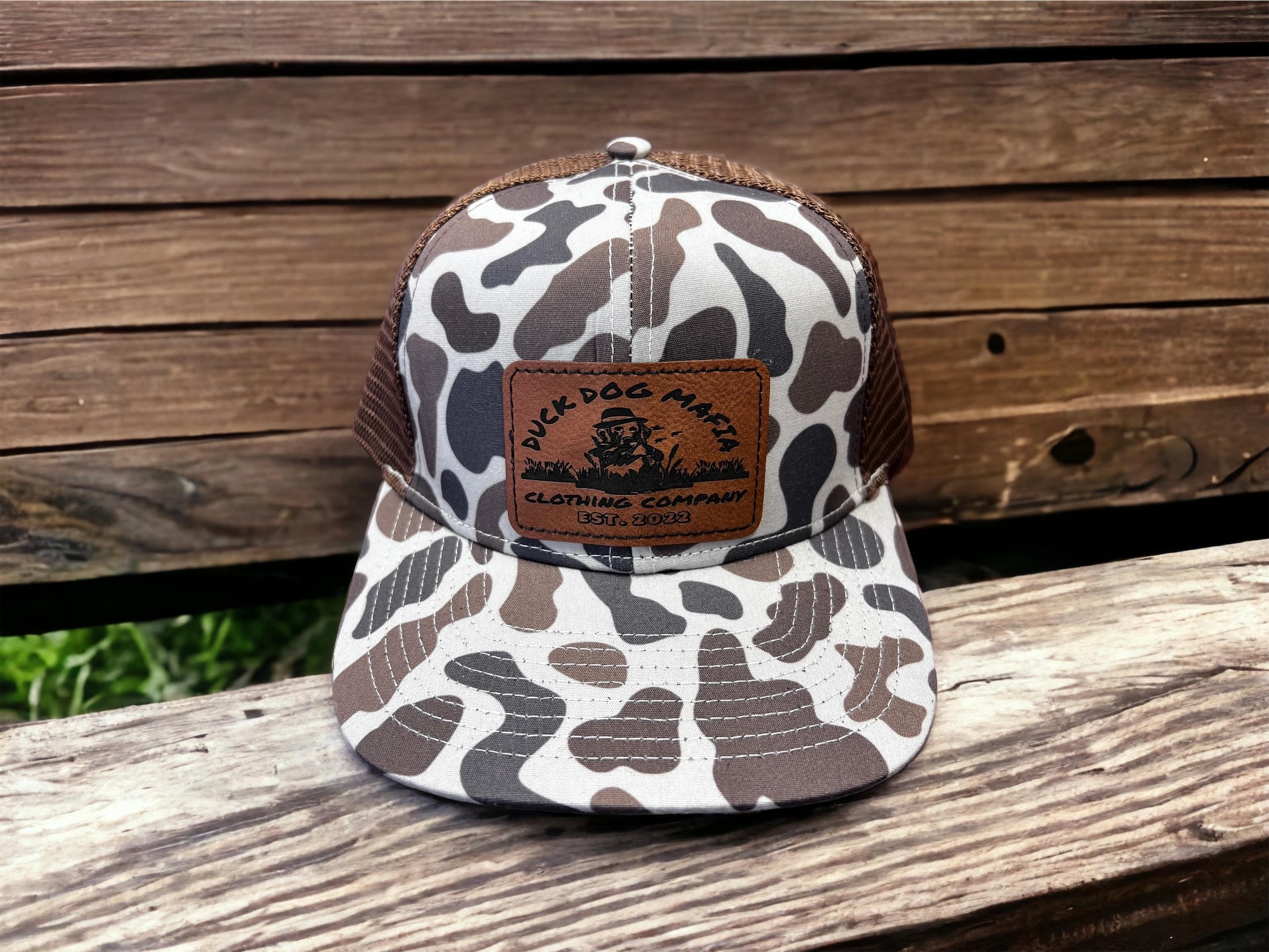 Custom Vintage Duck Camo Leather Patch Hat